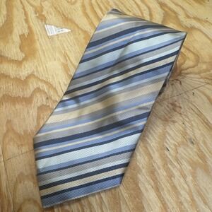 Bernini Neck Tie 100%‎ Silk Regimental Stripe Classic Blue Beige Beach Wedding